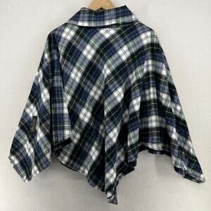 VERMONT FLANNEL CO. Poncho Womens L/XL Campbell Scotch Tartan Plaid Shawl Blue